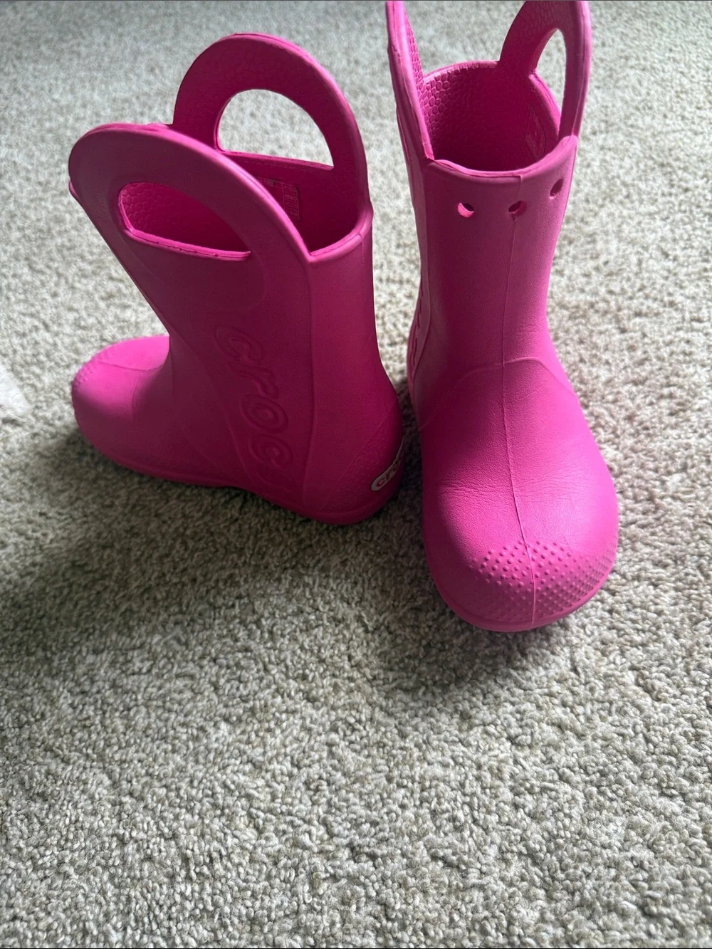 CROCS Kids' Hot Pink Pull-On Rain Boots with Handles size 10 girls